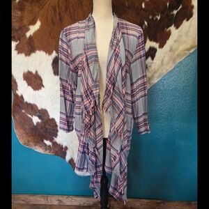 Maurices Plaid Cardigan with Ruffle Trim